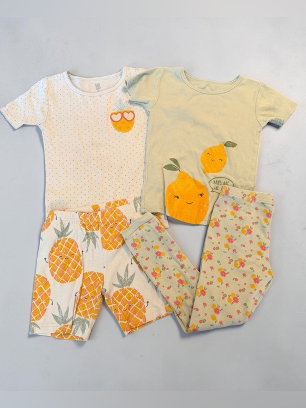 Carter's Cotton Pineapple Lemon & Floral 4 pc Pajama Set - Yellow White 5T